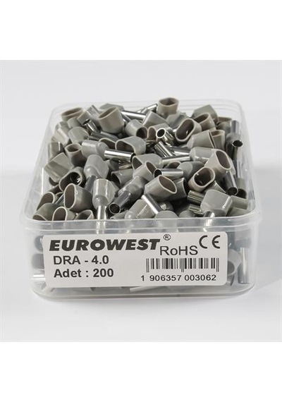 Eurowest 2x4,00mm Gri Çift Girişli İzoleli Yüksük 1 Kutu 200 Adet
