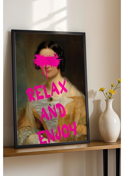 Relax And Enjoy Çerçeveli Tablo Boyalı Göz Detaylı Estetik Tasarım Şık Ev Hediyesi Altered Art