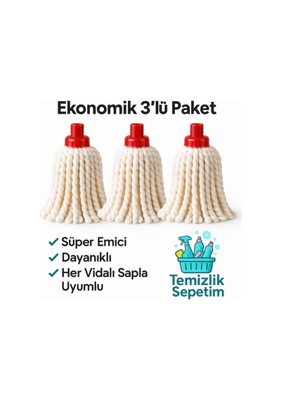 Süper Emici & Dayanıklı Mikrofiber Mop Başlığı Ekonomik 3 Lü Paket