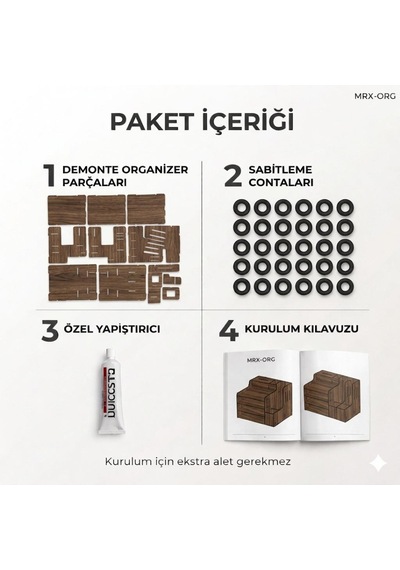 Mrx-org Desk 01 Masaüstü Organizer Peçetelikli Çok Amaçlı Masa Düzenleyici, Raflı Dosyalık Ceviz