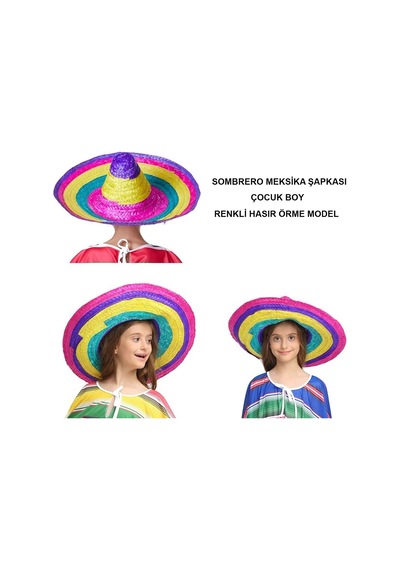 Sombrero Meksika Şapkası Renkli Örme Hasır Çocuk Boy - Elwm-569311 18