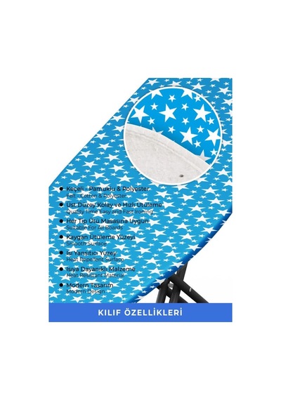 Magic Lady Retro Model 122x45 Cm Mavi Yıldız Desenli Keçeli Ütü Masası Kılıfı
