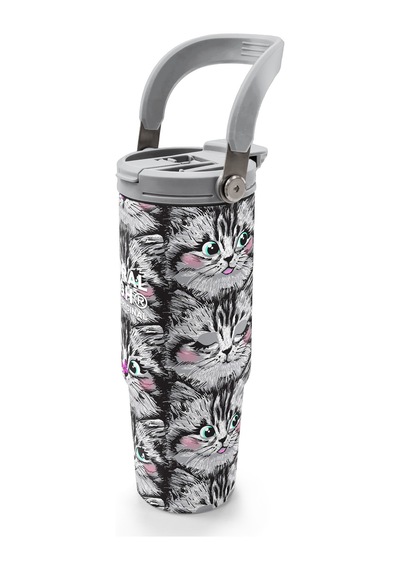 Coral High Gri Kedi Desenli Pipetli Ve Direkt İçim Çelik Termos 900 Ml 38711 Gri