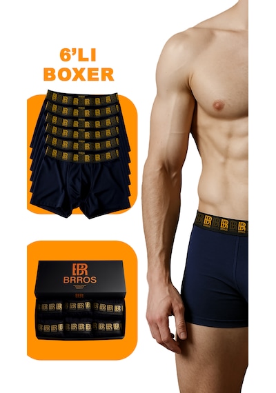 Maksfd Erkek 6 Lı Pamuklu Boxer Set Rahat Ve Esnek İç Giyim Erkek Boxer- Brros Modeli Lacivert