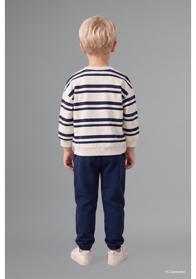 Defacto Çizgili Bisiklet Yaka Sweatshirt Üst Lastikli Paça Alt 2li Takım Erkek Bebek I0235a526aunv256 Lacivert-nv256