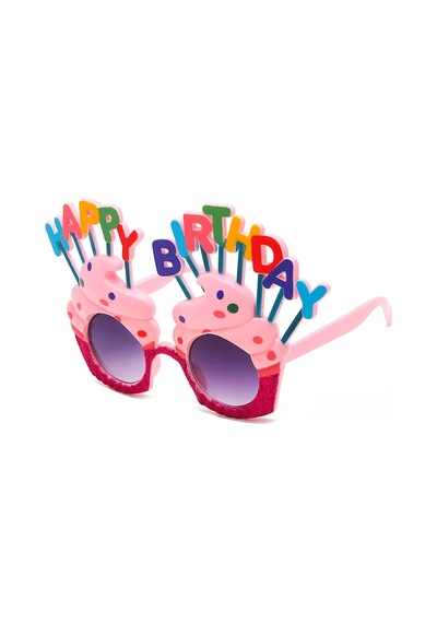 Happy Birthday Yazılı Pembe Fuşya Renk Pembe Pastalı Parti Gözlüğü 12x7 Cm 0-99