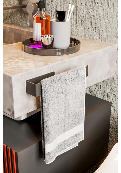 Zift Unique Paslanmaz Çelik Mat Siyah Havlu Askısı - Yapışkanlı Havluluk - Banyo & Lavabo Havlu Tutacağı - Stil Diğer