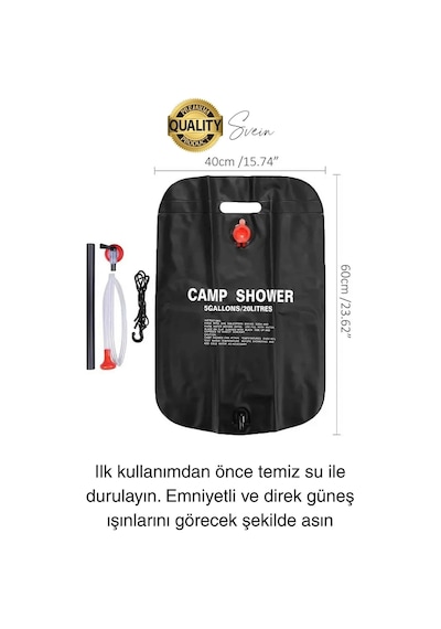 Premium Güneşte Isınabilen Taşınabilir Katlanabilen 20 Lt Kamp Duşu Seti Yıkanma Banyo Hortum Başlık Diğer
