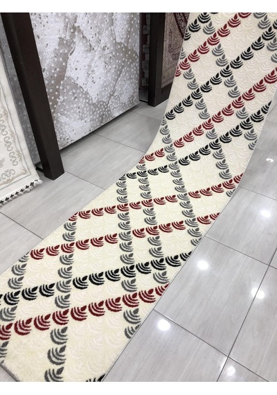 Saray Halı Samyeli 10942 Wk 80X300 Krem Kırmızı Gri Yolluk !