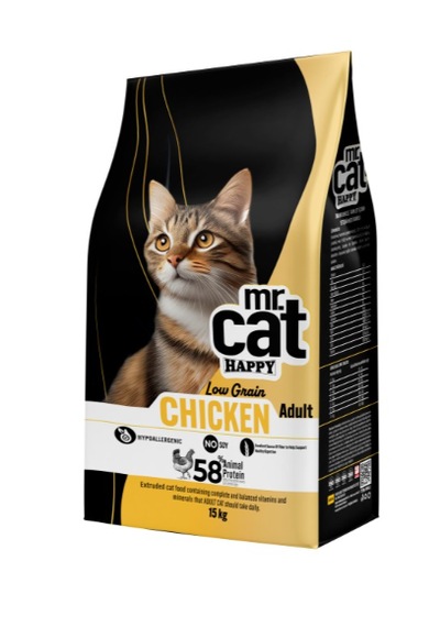Mr. Cat Happy Low Grain Tavuklu Yetişkin Kedi Maması 15 KG