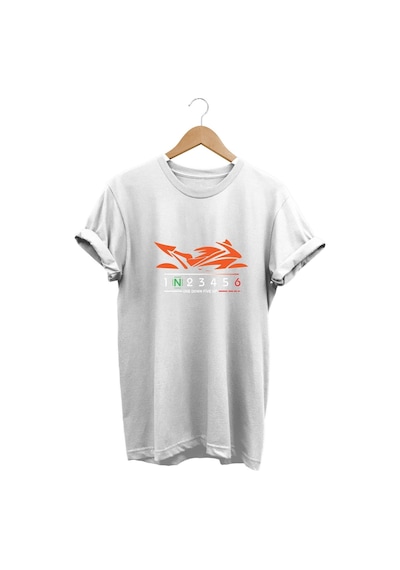 Orange Racing Motor - Turuncu Yarış Motorsikleti Baskıl Tshirt Beyaz