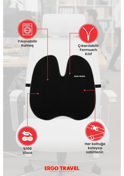 Viscofoam Ultralüks Ortopedik Bel Yastığı Ergonomik Bel Destek Minderi Ofis & Araç Uyumlu - Siyah