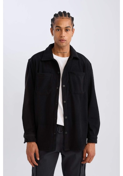 DeFacto Relax Fit Polar Uzun Kollu Siyah Gömlek A4782AX24WNBK81 DeFacto Relax Fit Polar Uzun Kollu Siyah Gömlek A4782AX24WNBK81