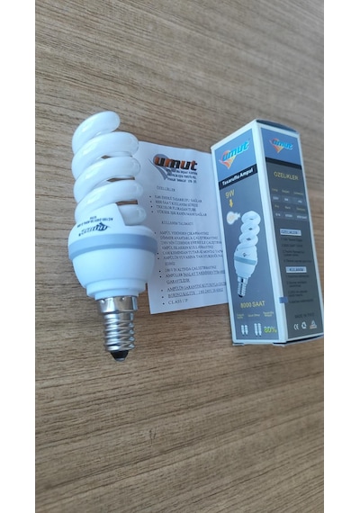 Umut 9w E14 Duy Spiral Tasarruflu Ampul 6700k Beyaz Işık 8000 Saat Ömür