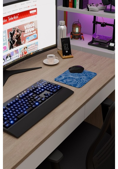 Mavi Beyaz 22x18 Taraftar Gaming Oyuncu Mouse Pad Kaymaz Taban Küçük Klavye Fare Altlığı Topography