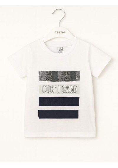 Nanica Kids Erkek Çocuk Aplikeli Don't Care Yazılı T-shirt-16004 Beyaz