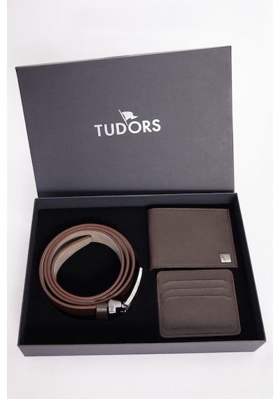 Tudors Özel Kutulu Erkek 3'lü Set Hediyelik - Çeyizlik - Cüzdan, Kartlık Ve Kemer Seti-52846 Kahverengi