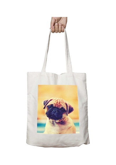Art Hediye Pug Dog Köpek İki Tarafı Kalıcı Baskılı Yıkanabilir Çanta Çok Renkli