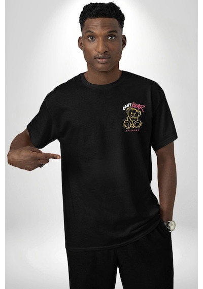 Daha Fazla Dasol Yanamıyorum Teddy Siyah Oversize Unisex Ön Sol Yan Minimal Baskılı Tişört Koyu Siyah