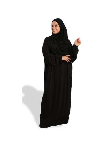 Hürrem Bone 2 Parça Namaz Elbisesi Viskon Düz 2504 01 Siyah