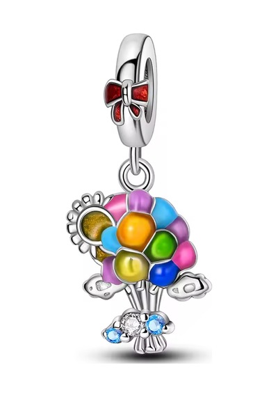 Renkli Buket Sallantılı Gümüş Charm