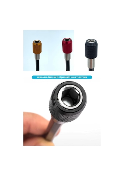 1/4 Bits Hex Altıgen Uçlu Uzatma Adaptörü Mıknatıslı Vidalama 3lü Set 6 10 15 Cm
