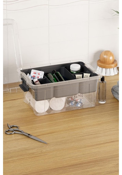 Flora Kilitli Bölmeli Saklama Kutusu, Bujiteri Takı İlaç Dikiş İp Kırtasiye Oyuncak Organizer 3,2 Litre Şeffaf