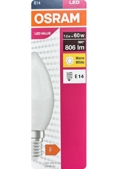 4 Adet Ledvance 7,5w Sarı Işık 2700k E14 Duylu İnce Duy Led Ampul