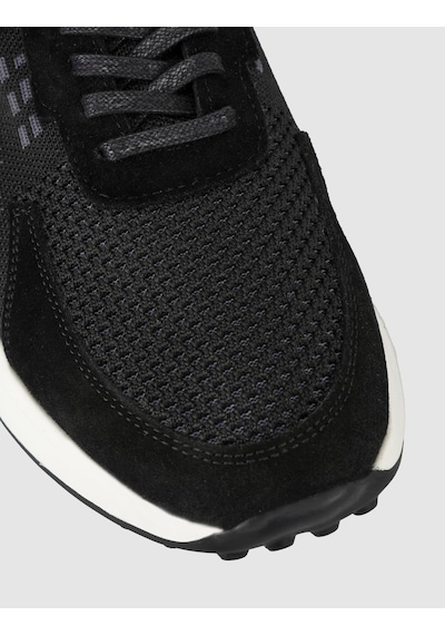 Cabani Siyah Triko Hakiki Deri Erkek Sneaker Ayakkabı