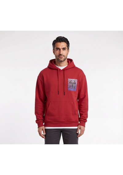 Blow Up Yankees Baskılı Kapüşonlu Kırmızı Erkek Sweatshirt 12127 Siyah
