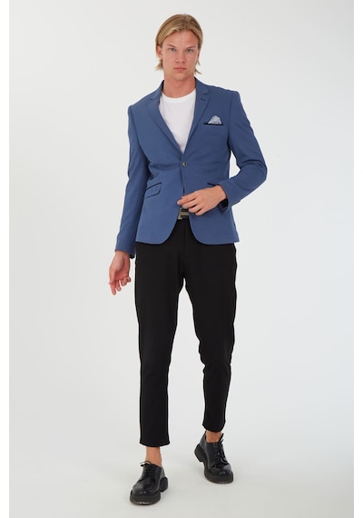 Sposo G-193 Dar Kalıp Örme Kumaş İndigo Erkek Blazer Ceket İndigo
