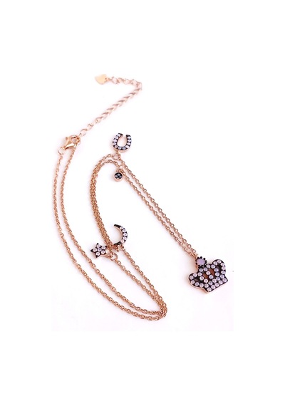 Gümüş Opal Taşlı Gold Taç Tasarım Kadın Kolye