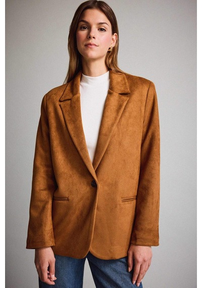 Defacto Oversize Geniş Kalıp Ceket Yaka Süet Blazer Ceket E2779ax25aubn226 Kahve