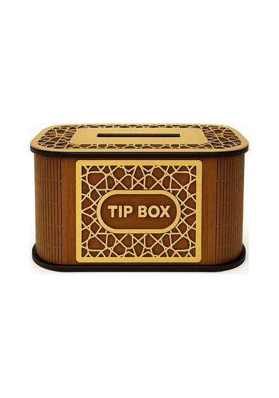 Kilitli Ahşap Bahşiş Kutusu Tip Box Aynalı Altın Renk Pleksi Kaplamalı Kumbara