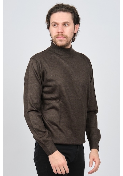 Woolen World Erkek Balıkçı Yaka Yün Kazak 5590103 Kahverengi Kahverengi Beyaz
