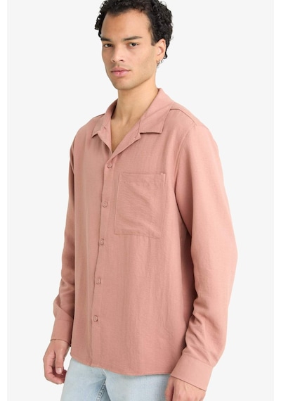 Defacto Relax Fit Apaş Yaka Dokuma Uzun Kollu Gömlek F6342ax25aubr496 Bordo