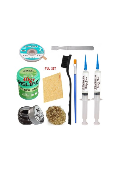 Relıfe Rl-402 Krem Lehim 183 C 40gr Havya Uç Temizleyici Seti Flux Lehim Toplama Cp-3515 Emme Teli Fırça Vs Set05