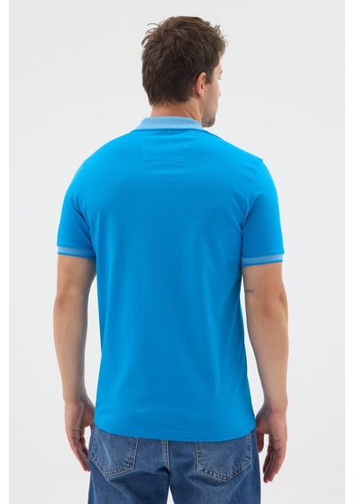 Turkuaz Polo Yaka Pike Kısa Kol Slim Fit %100 Pamuk Tişört 1011260171 Açık Turkuaz