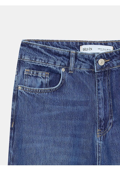 Dilvin 72293 Yüksek Bel Wide Leg Jean-mavi Mavi