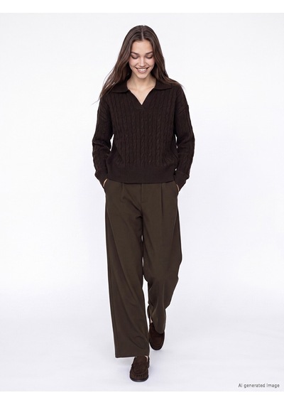 Lcw Modest Kahverengi Loose Fit Kadın Pileli Kumaş Pantolon
