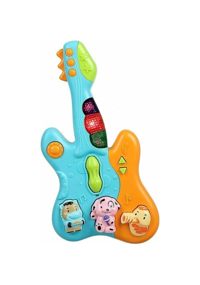 Renkli Mini Bebek Gitar Müzik Aksesuarı - 4 Modlu, Hayvan Ses Efektli Aydınlatmalı Öğretici Çocuk Aktivite Eğlencesi 6 Ay+