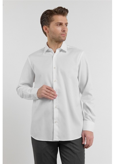 İmza Beyaz Uzun Kol Sert Yaka Kendinden Desenli Pamuk Comfort Fit Gömlek 1004255204 2XL