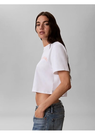 Calvin Klein Ss Sleek Interlock E, Yaf Beyaz Kadın T-shirt