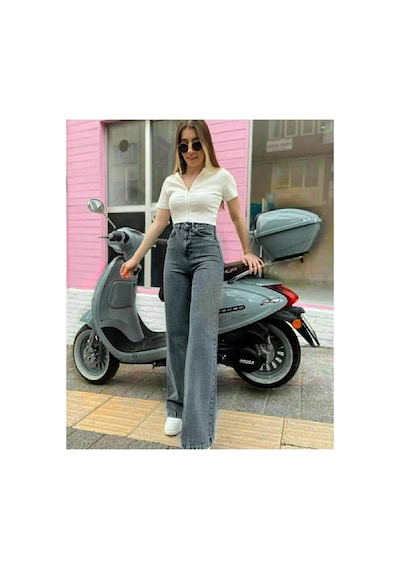 Woddi Çnr Kadın Füme Likralı Salaş Yüksek Bel Kot Jean Pantolon New Sezon-2