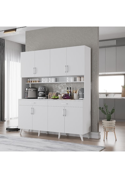 Denze Kahve Köşesi Çok Amaçlı Dolap Kiler Mutfak Dolabı Beyaz 160cm Beyaz