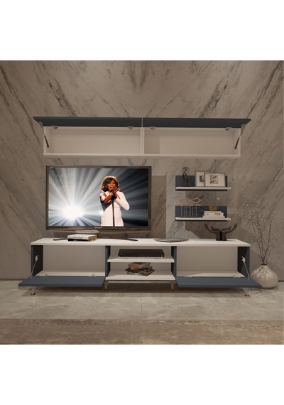 Decoraktiv Eko 5 Mdf Dvd Gold Tv Ünitesi Tv Sehpası Beyaz - Antrasit