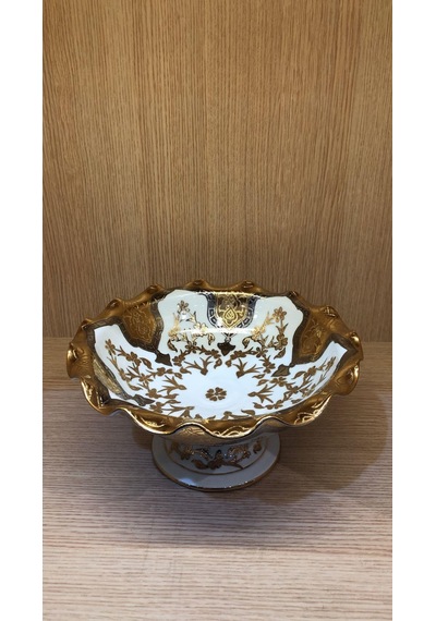 Güral Porselen El Dekoru 28 CM Ayaklı Meyvelik Altın Yaldızlı