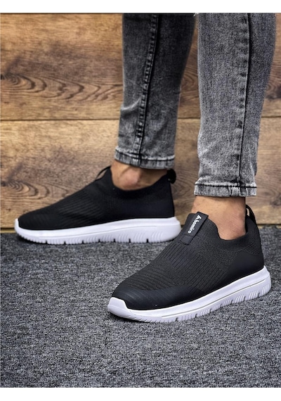 Unisex Ortopedik Bağcıksız Triko Spor Ayakkabı-siyah-beyaz-228 Siyah  -  Beyaz
