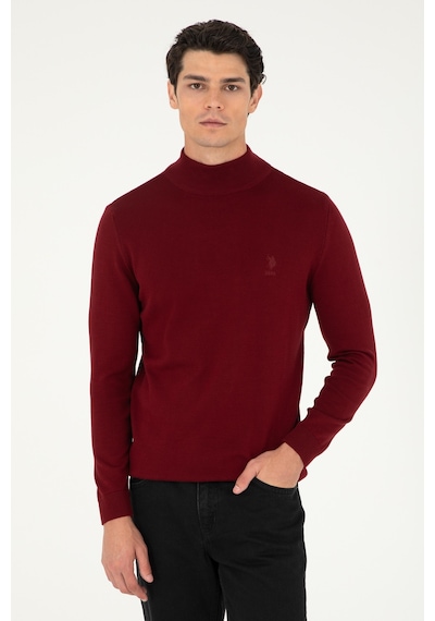 U.S. Polo Assn. Erkek Slim Fit Yarım Boğazlı Bordo Basic Kazak 50288887-VR014