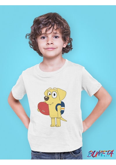 Bumeta Bluey Sevimli Köpek Kardeşler Lucky Çocuk Tişört T-shirt Beyaz